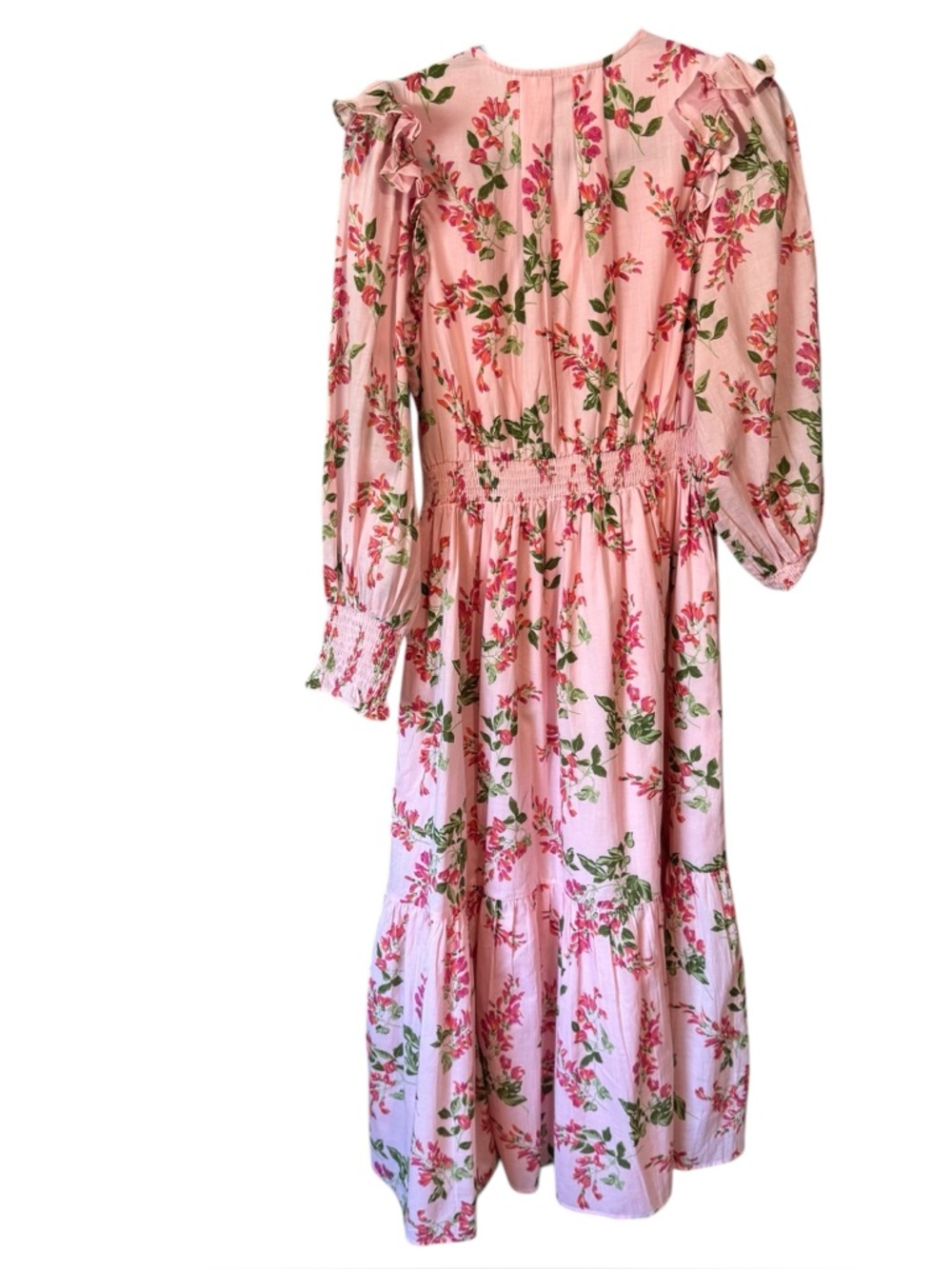 Banjanan Pearl Pink Floral Ruffled Long Sleeve Midi Dress in Wisteria Cabaret M - Picture 7 of 14